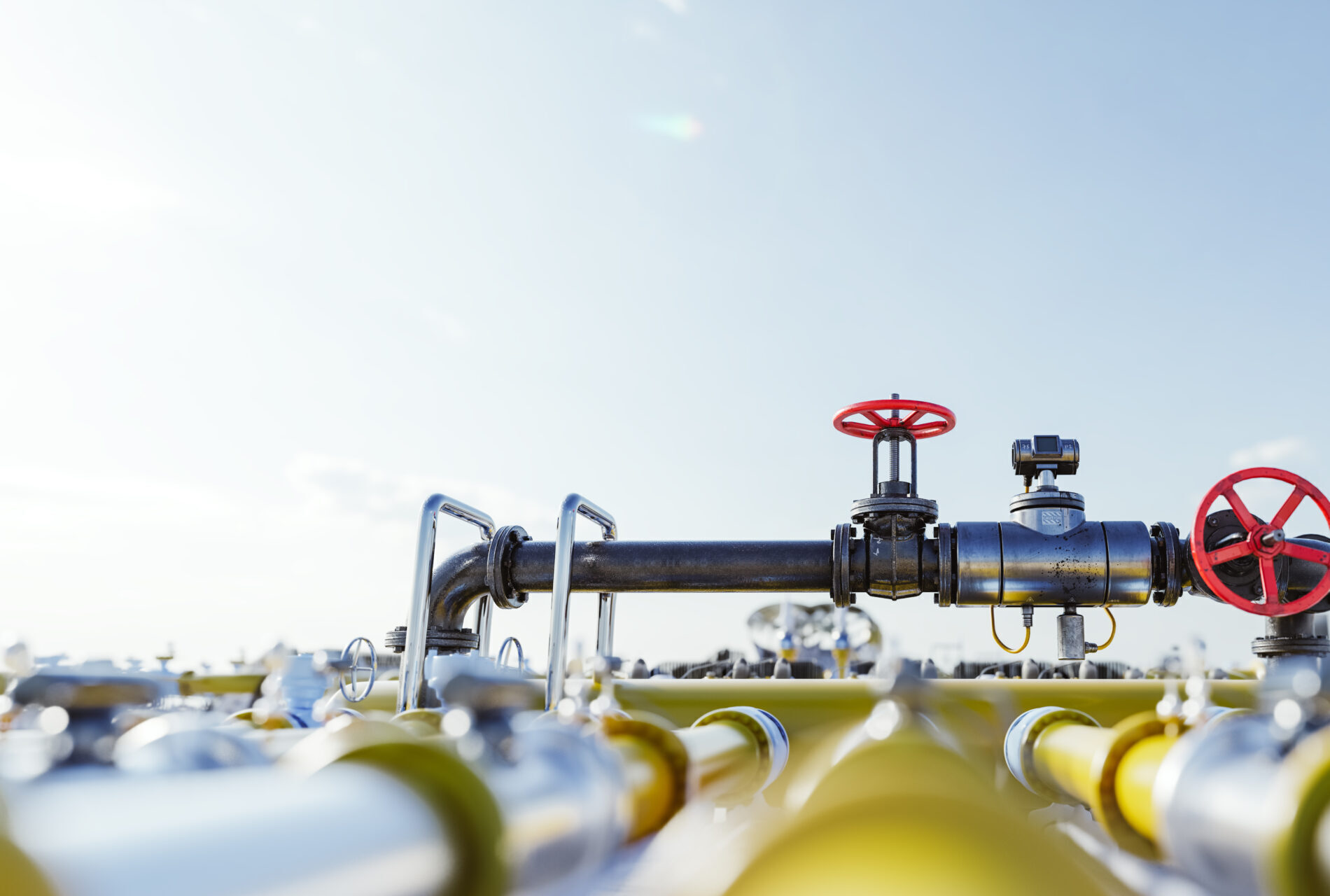gas tap with pipeline system at natural gas station.
